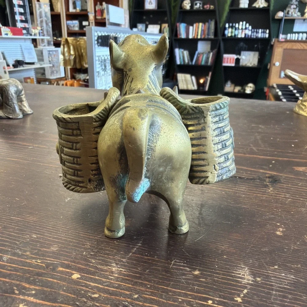 Brass Donkey Salt and Pepper with two hanging baskets